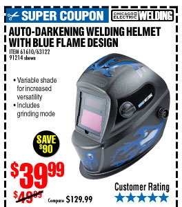 Auto Darkening Welding Helmet with Blue Flame Design