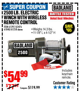 2500 lb. ATV/Utility Electric Winch with Wireless Remote Control