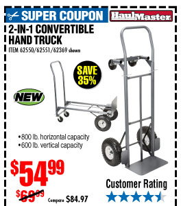 2-in-1 Convertible Hand Truck - 800 Lb. / 600 Lb. Capacity