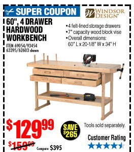 60 in. 4 Drawer Hardwood Workbench