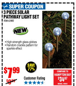 3 Piece Solar Glass Crackle Ball Pathway Light Set