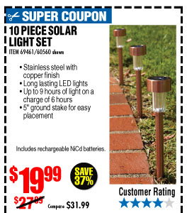 Solar Copper LED Path Lights - 10 Piece