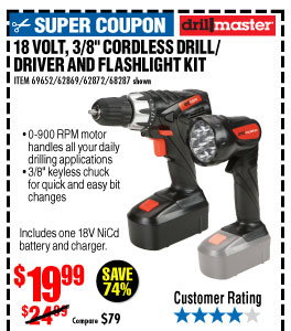 18 Volt 3/8 in. Cordless Drill/Driver And Flashlight Kit
