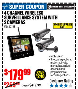 4 Channel Wireless Surveillance System with 2 Cameras