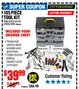 105 Pc Tool Kit with 4-Drawer Chest