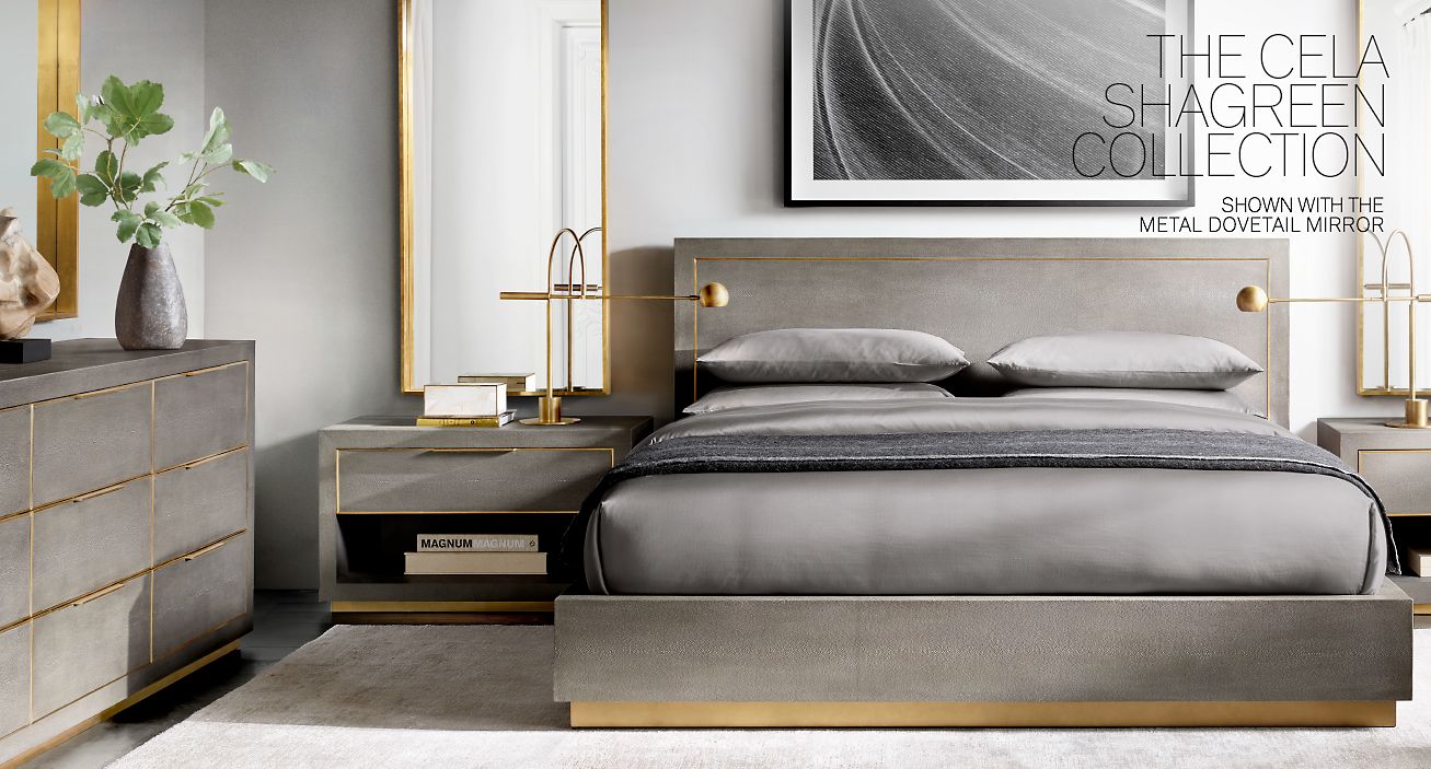 Still in bed. Кровать Restoration Hardware. Shagreen.