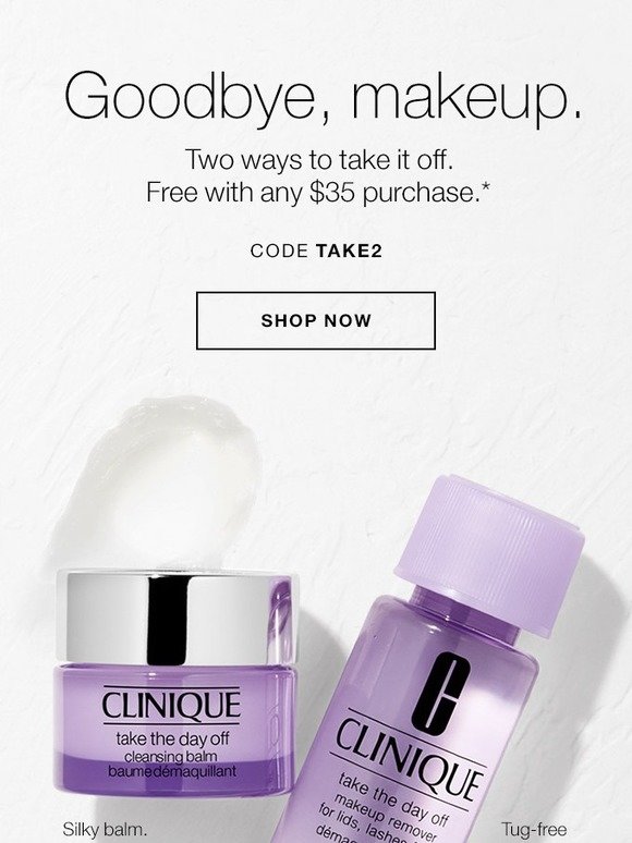 Clinique 2 FREE makeup removers with purchase. Milled