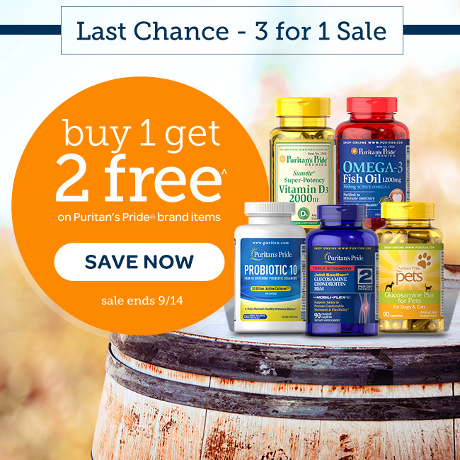 Puritan's Pride 3 Days Left! 3for1 Sale buy 1 get 2 FREE 67