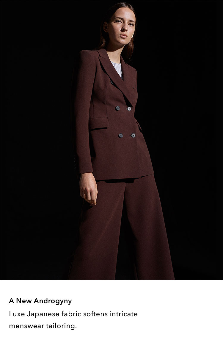 Oversized, exaggerated shapes in silk poplin, Pima cotton and merino-cashmere blends.