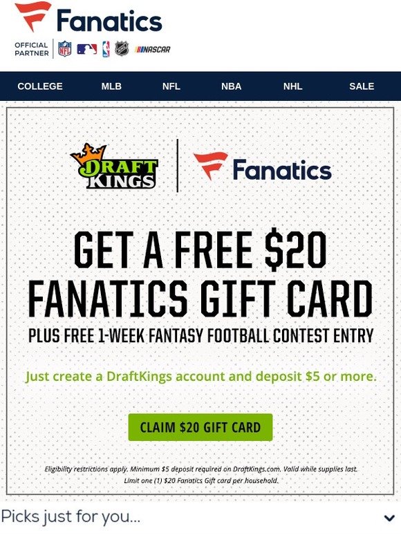 Fanatics FREE 20 Fanatics Gift Card Details Inside Milled