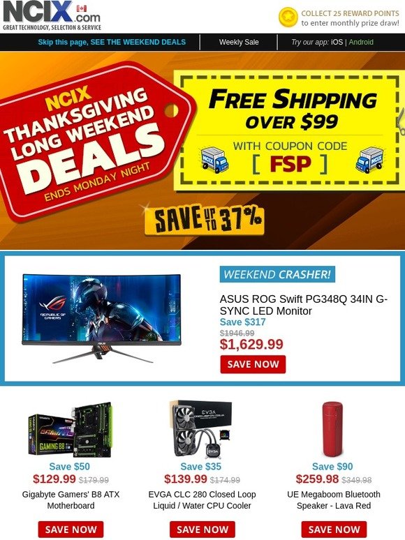 🍂   Happy Thanksgiving! Turkey-Size Savings on: XFX 580 + Quake Champions, NEW Reveen Cooler, ASUS ROG LCD & More!