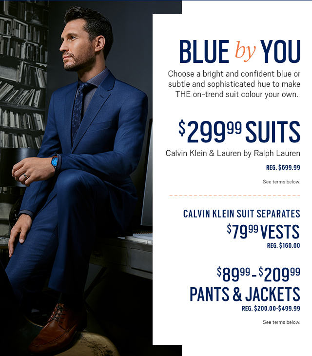 moores calvin klein blue suit