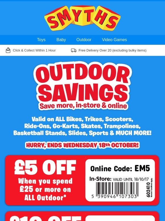 Smyths Toys HQ: FREE £20 OFF Voucher On ALL Outdoor In-store & Online ...