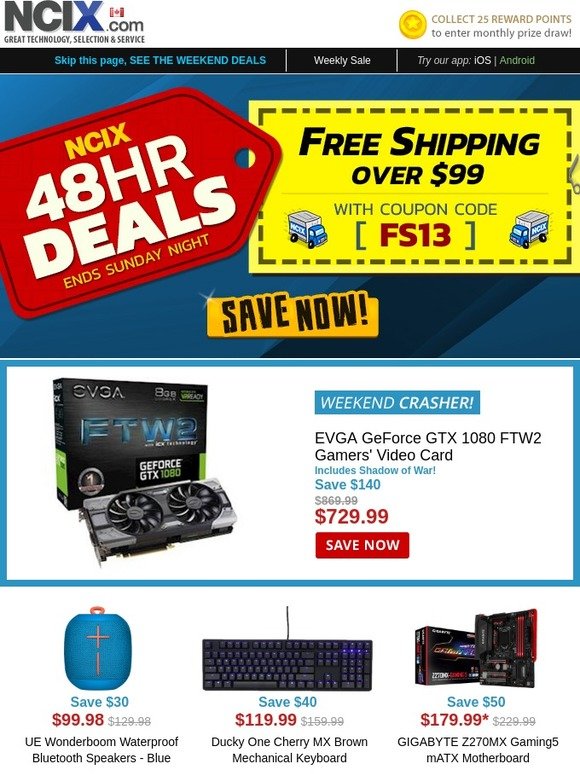 Save $140 on the EVGA GTX 1080 FTW2 & More 48HR Deals inside that qualify for Free Shipping!