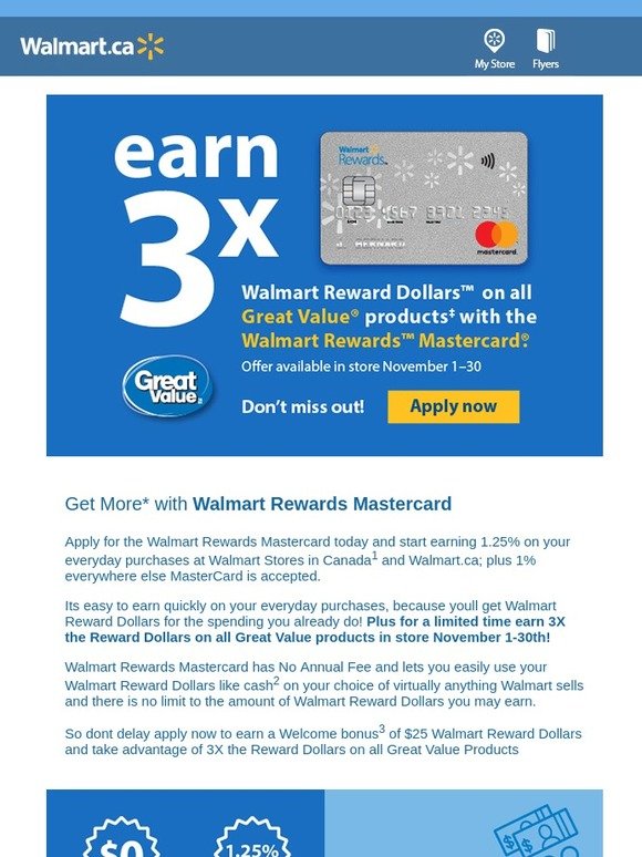 WalMart Canada Get More with Walmart Rewards MasterCard Milled