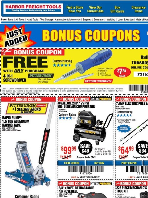 Harbor Freight Tools ATTENTION YOUR BONUS COUPONS ARE HERE Milled