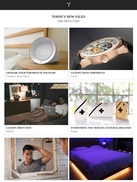 Touch of Modern Performance Sheex Sets, Pilot Watches, Emergency