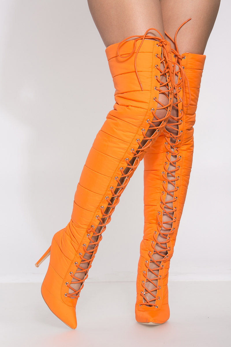 thigh high printed boots