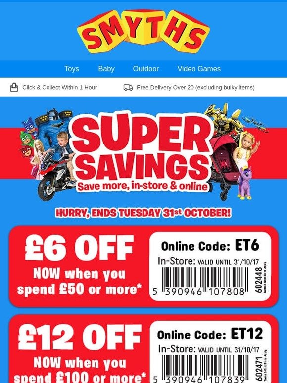 Smyths Toys HQ FREE £12 Off Voucher on ALL Toys, Baby and Outdoor! Milled