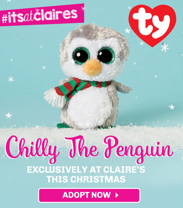 Claire's Exclusive NEW MWMT Ty Beanie Boos ~ CHILLY the Holiday Penguin 6" 