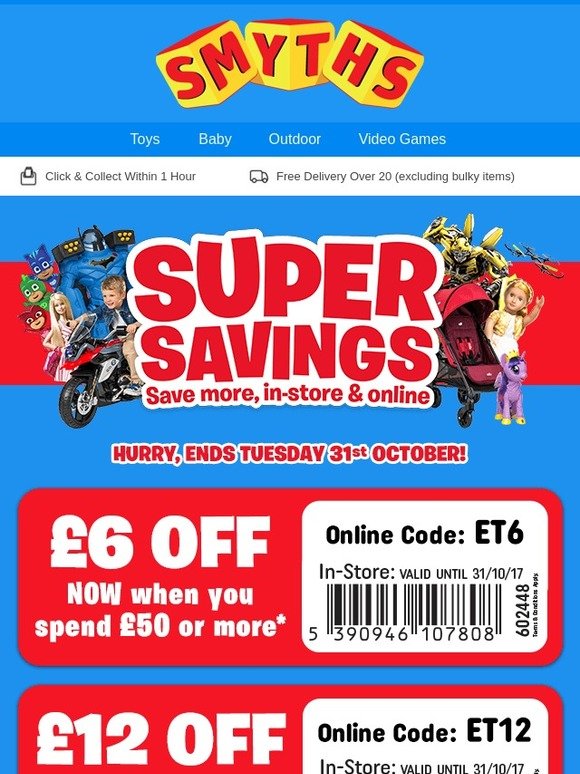 Smyths Toys HQ Hurry, FREE £12 Off Voucher on ALL Toys, Baby and