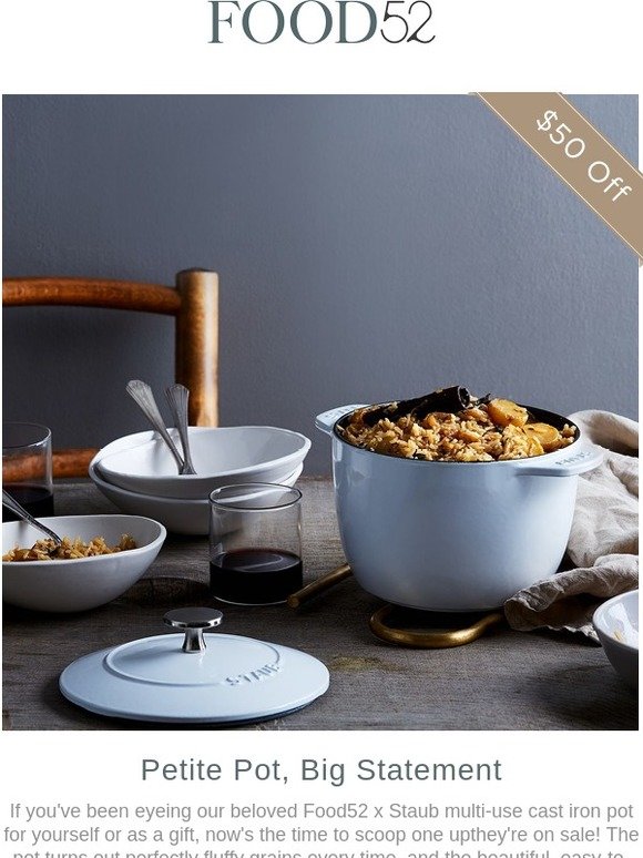 Food52 Only 300 left! Our limitededition Food52 x Staub Rice Cooker in white. Milled