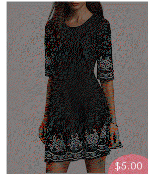 Black Half Sleeve Embroidered Flare Dress