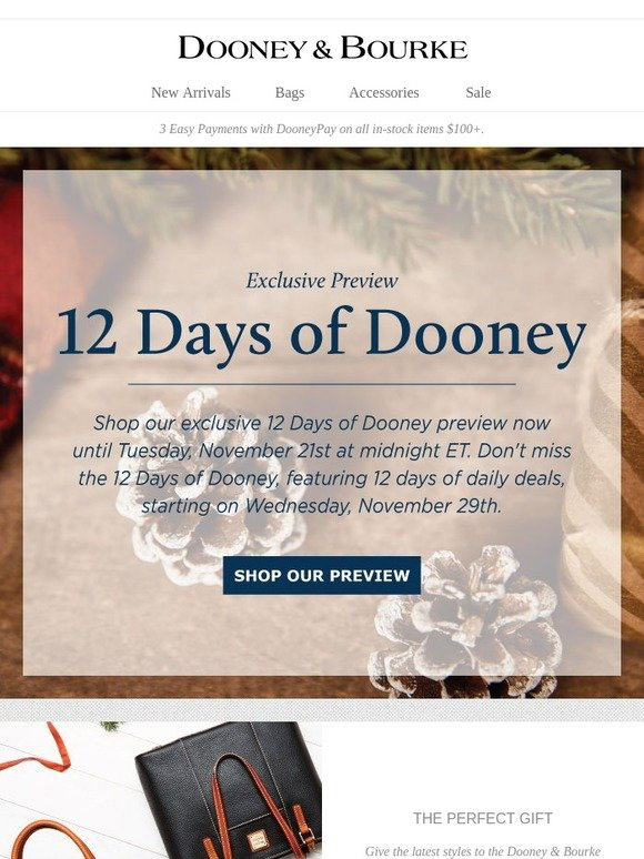 Dooney and Bourke Exclusive Preview 12 Days of Dooney Milled