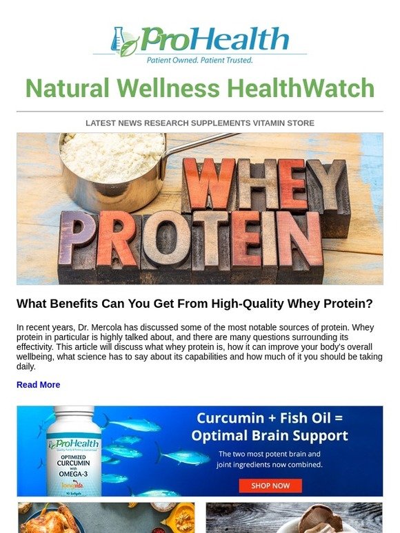 ProHealth Natural Wellness HealthWatch 4 Health Benefits of Whey Protein Milled