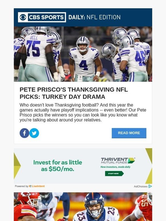 CBS Sports Pete Prisco's NFL picks for Thanksgiving Day Milled