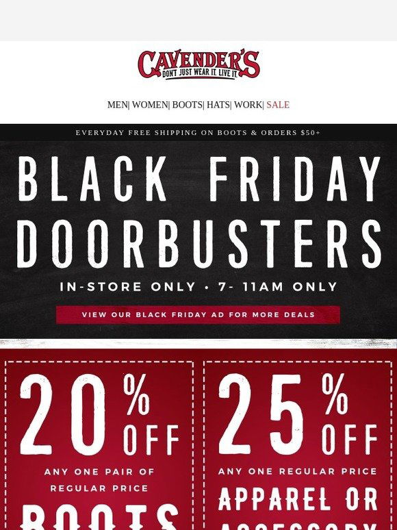 Cavender's Seriously, This Is It! ★ Black Friday Doorbusters + Coupons