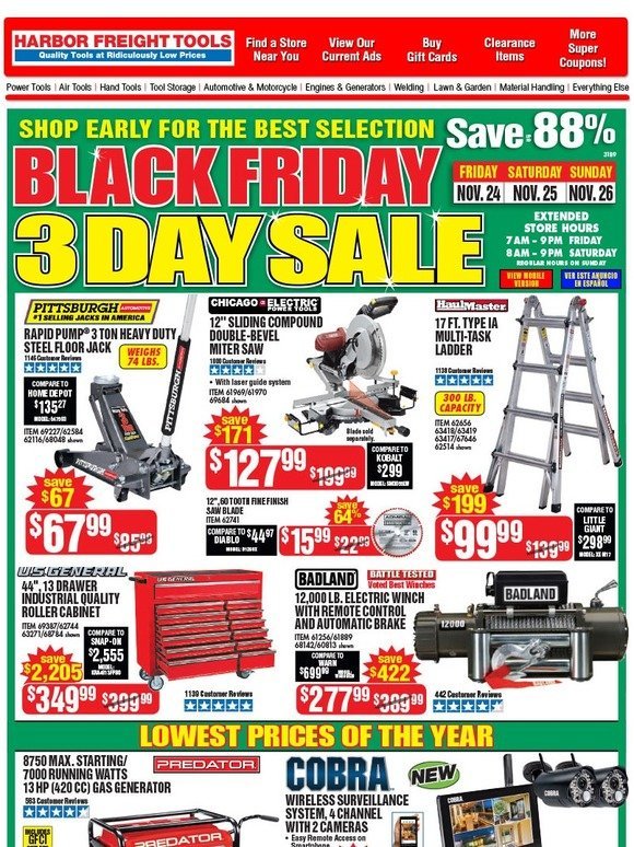 Harbor Freight Tools Black Friday 3 Day Sale Starts Today • Save up to