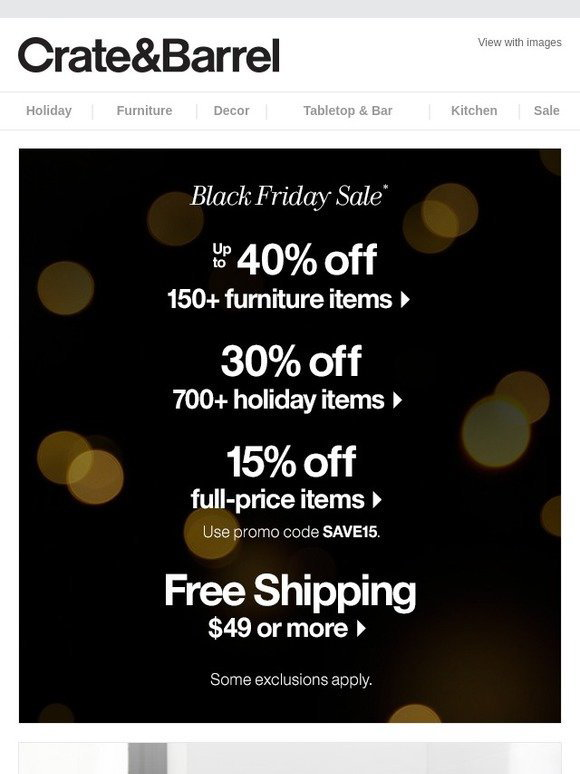 Crate and Barrel 1 Black Friday. 11 incredible offers. Milled