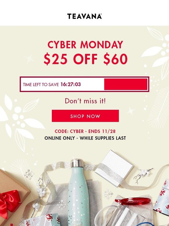 Last Chance for Cyber Monday: $25 off $60