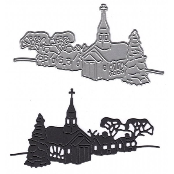 Image of Joanna Sheen Signature Dies - Village Scene - Church and Trees
