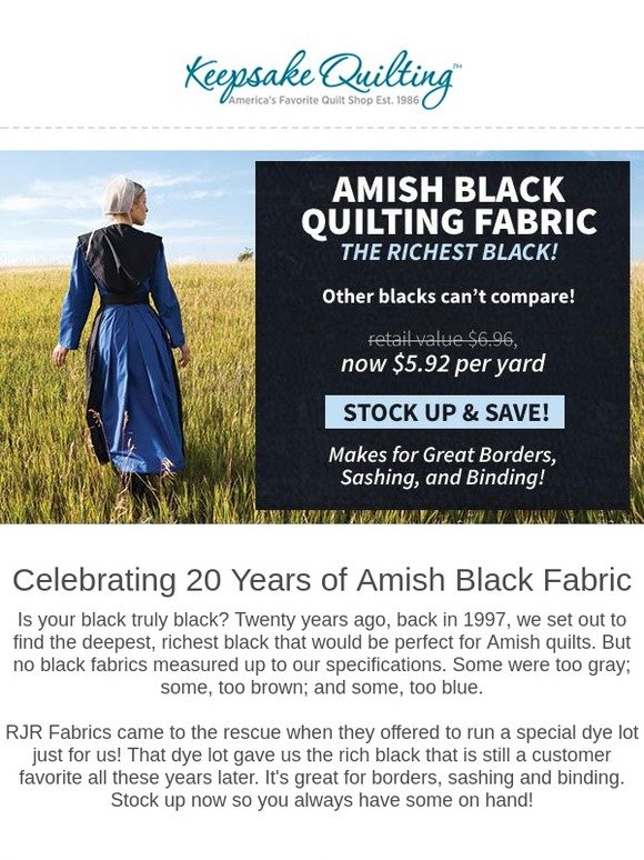 KeepsakeQuilting SPECIAL BUY Amish Black Fabric Just 5.92/Yard Milled