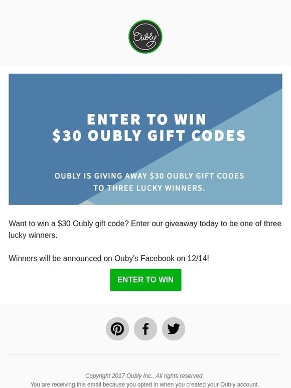Enter to Win A $30 Oubly Gift Code!