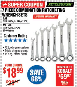 7 Pc Metric Combination Ratcheting Wrench Set
