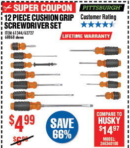 12 Pc Cushion Grip Screwdriver Set