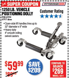 1250 lb. Capacity Vehicle Positioning Wheel Dolly