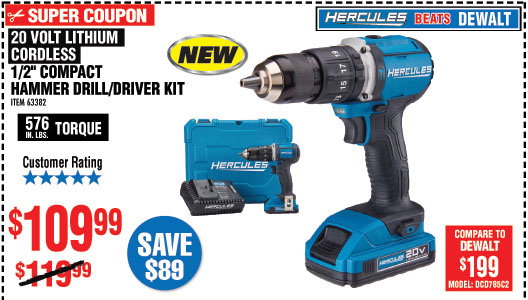 20V Lithium Cordless 1/2 In. Compact Hammer Drill/Driver Kit