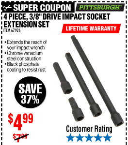 4 Pc 3/8 in. Drive Impact Extension Set