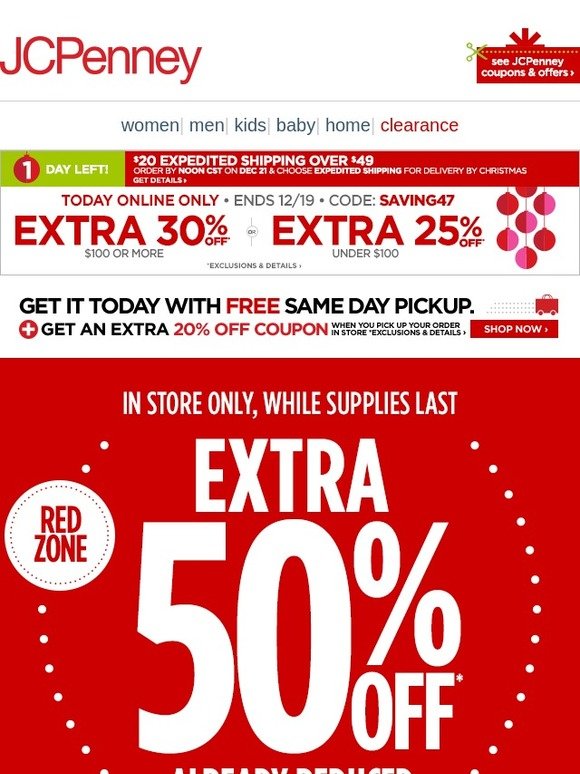 JC Penney Extra 50 off Clearance already 5070 off—in store only