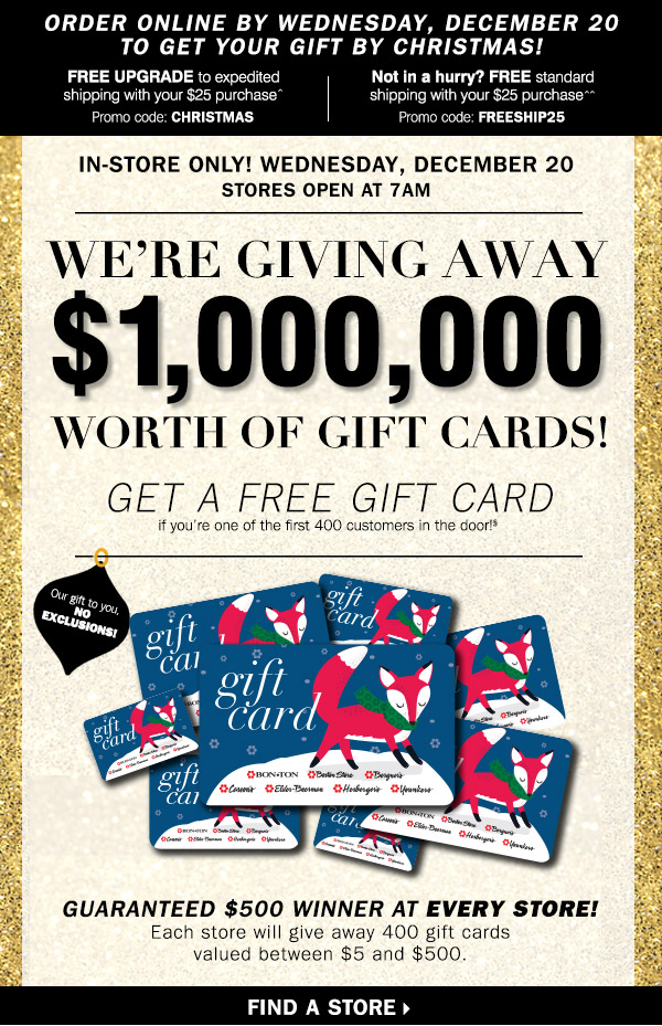 Herbergers: Million Dollar Gift Card Giveaway Tomorrow! | Milled