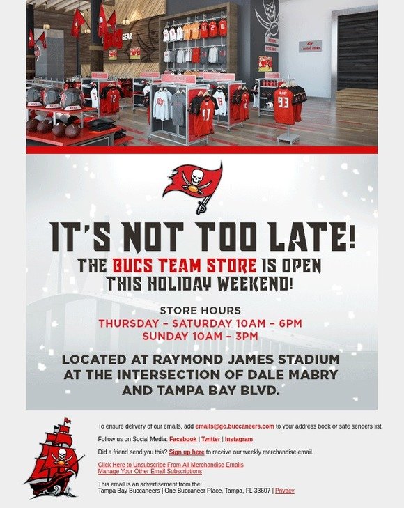 tampa bay bucs team store hours