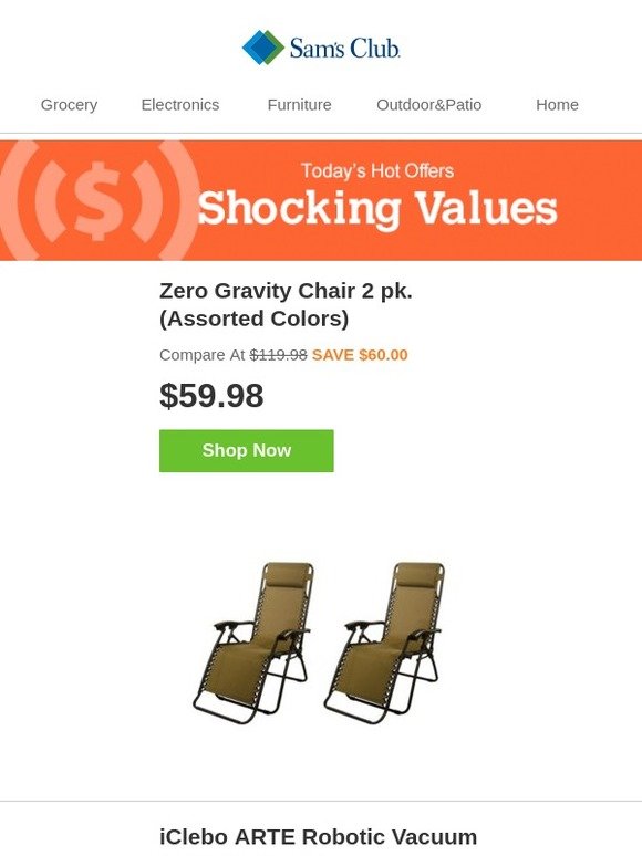 Sam's Club: Zero Gravity Chair 2 pk. (Assorted Colors) | Milled