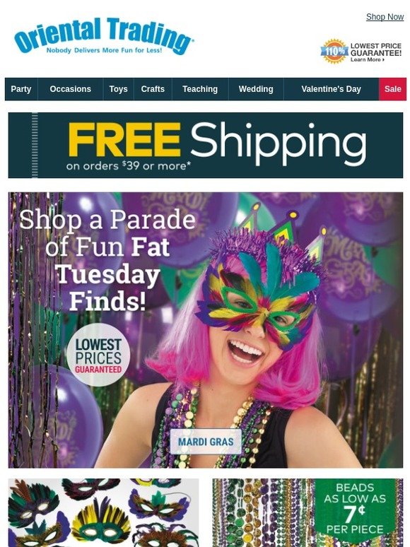 mardi gras spot free shipping