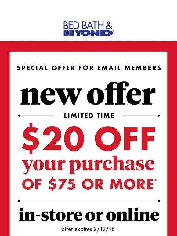 Bed Bath & Beyond NEW Offer! 20 off your 75 purchase! Milled