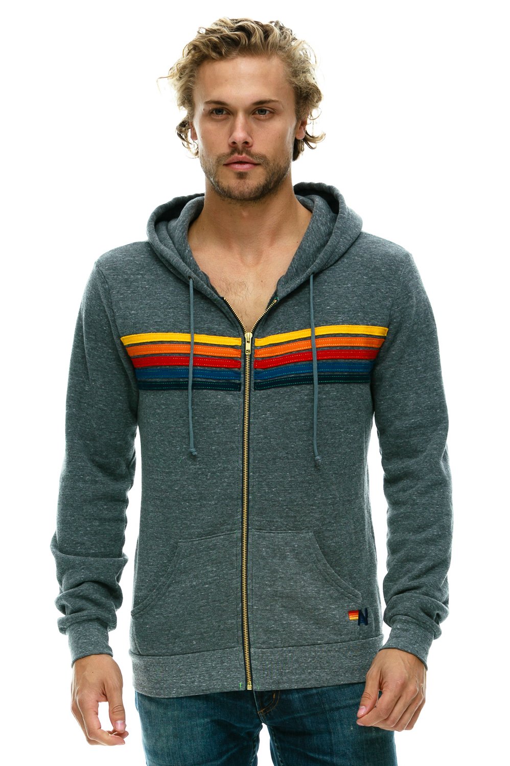 5 STRIPE HOODIE - HEATHER GREY