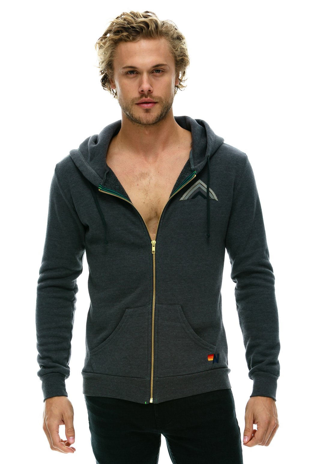 MOUNTAIN STRIPE ZIP HOODIE - GREY // GREY STRIPES